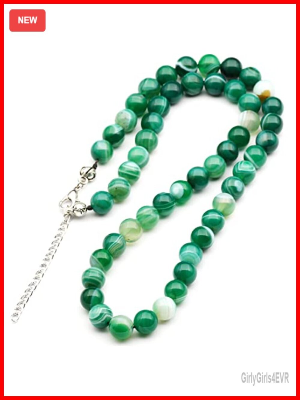 8mm Handmade Green Agate Beaded Choker Necklace with Adjustable Cord